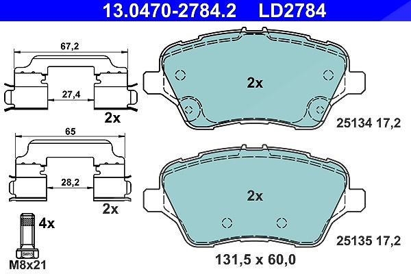 Ate CERAMIC Bremsbelagsatz vorne [Hersteller-Nr. 13.0470-2784.2] für Ford