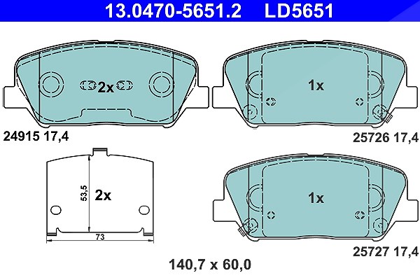 Ate CERAMIC Bremsbelagsatz vorne [Hersteller-Nr. 13.0470-5651.2] für Kia, Hyundai