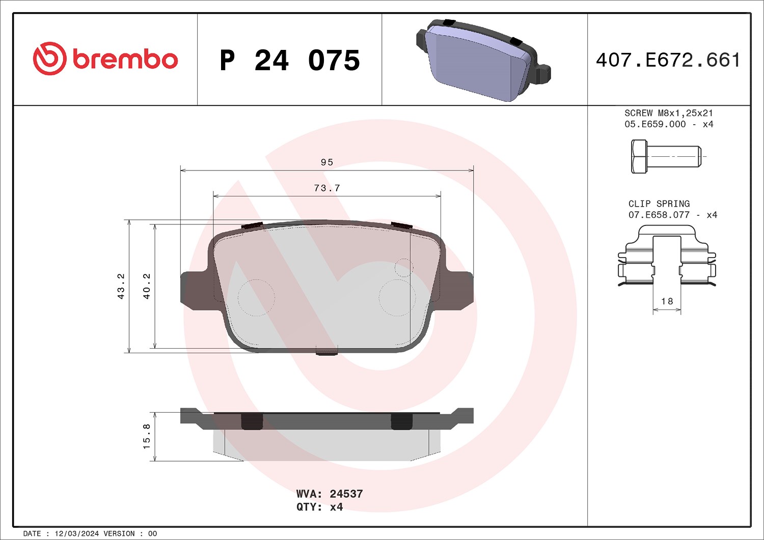 Brembo Bremsbeläge hinten (Satz) [Hersteller-Nr. P24075X] für Ford