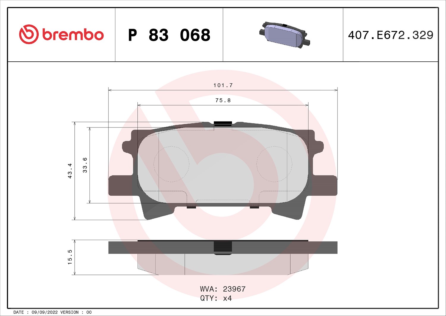Brembo Bremsbelagsatz, Scheibenbremse [Hersteller-Nr. P83068] für Lexus, Toyota