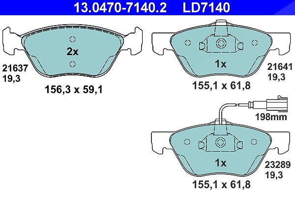 Ate CERAMIC Bremsbelagsatz mit Warnkontakt vorne [Hersteller-Nr. 13.0470-7140.2] für Lancia, Fiat, Alfa Romeo