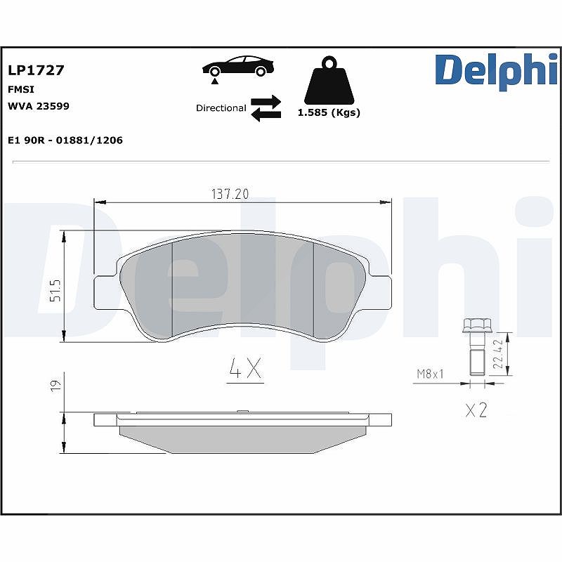 Delphi Bremsbelagsatz, Scheibenbremse [Hersteller-Nr. LP1727] für Peugeot, Citroën, Vauxhall, Ds, Opel