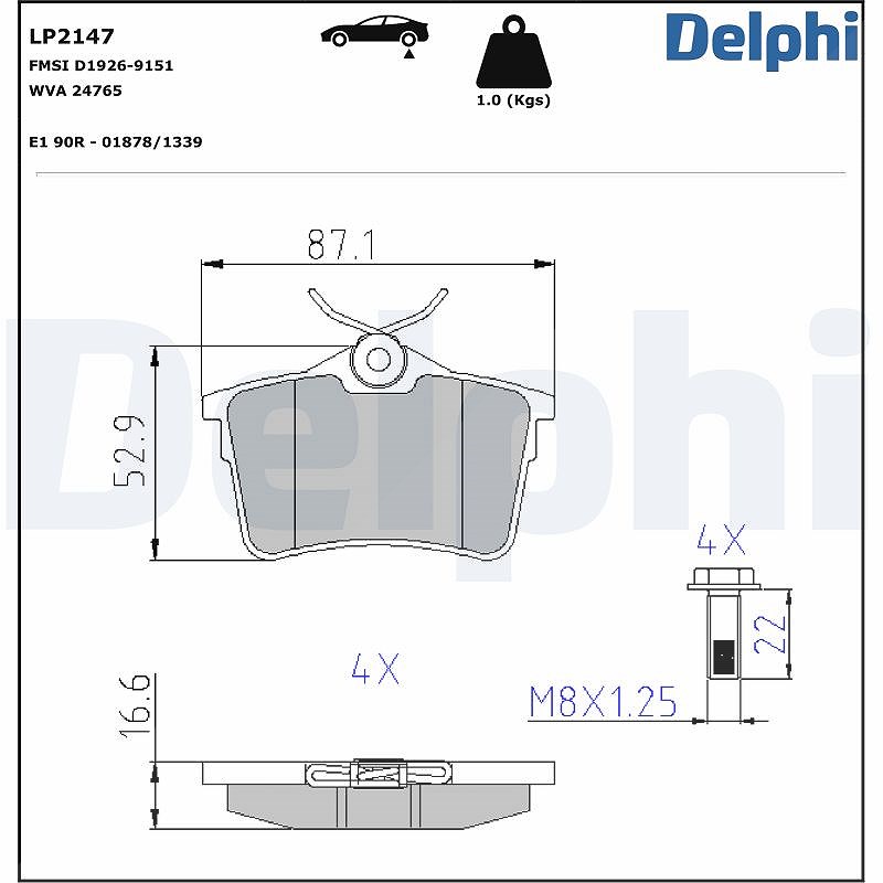 Delphi Bremsbelagsatz, Scheibenbremse [Hersteller-Nr. LP2147] für Peugeot, Citroën