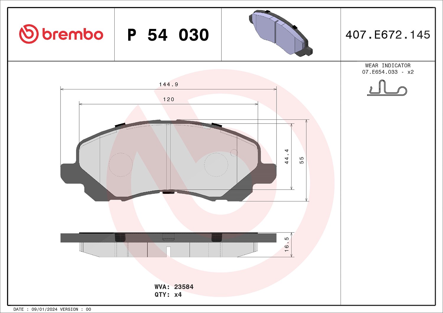 Brembo Bremsbelagsatz, Scheibenbremse [Hersteller-Nr. P54030] für Dodge, Mitsubishi, Baic, Citroën, Peugeot, Lancia, Fiat, Chrysler, Jeep