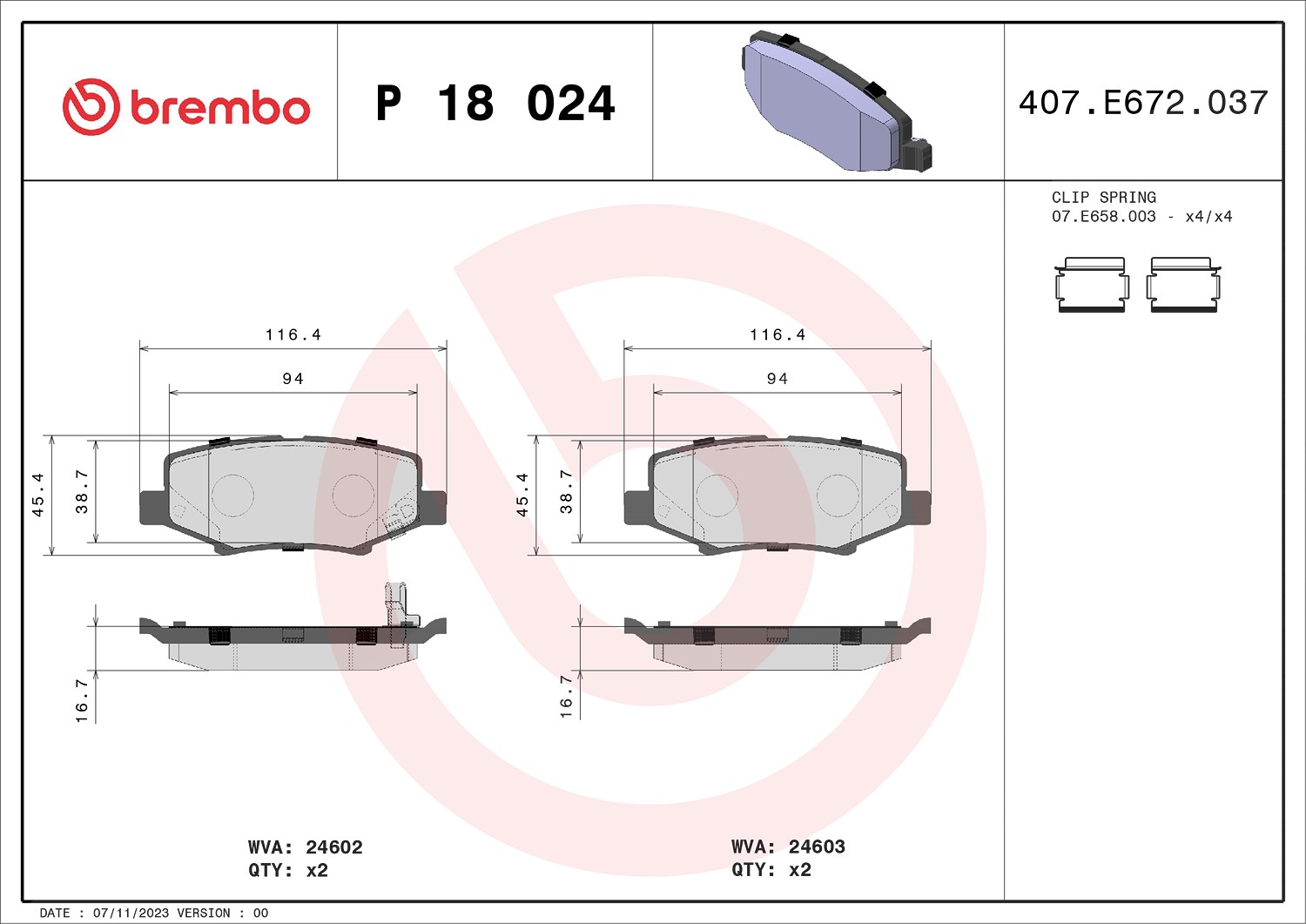 Brembo Bremsbelagsatz, Scheibenbremse [Hersteller-Nr. P18024] für Tata, Jeep, Dodge
