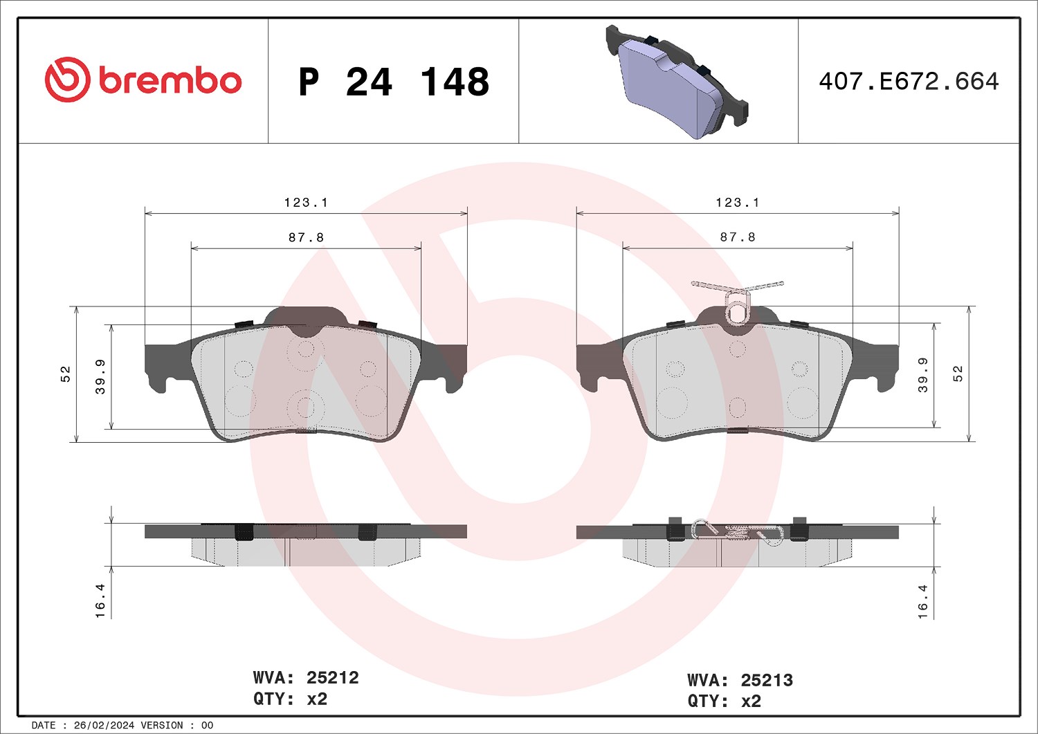 Brembo Bremsbelagsatz, Scheibenbremse [Hersteller-Nr. P24148X] für Ford, Mazda, Volvo