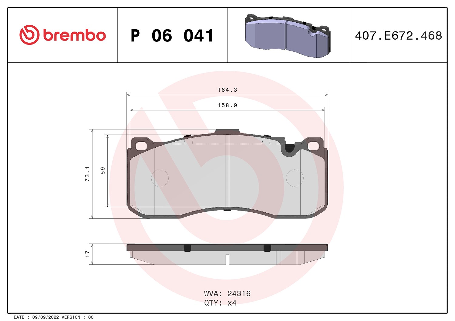 Brembo Bremsbelagsatz, Scheibenbremse [Hersteller-Nr. P06041] für BMW, Mini