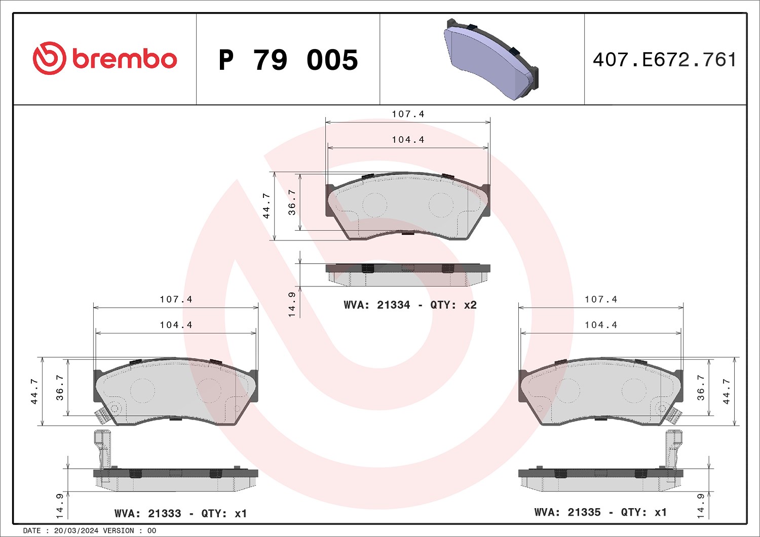 Brembo Bremsbelagsatz, Scheibenbremse [Hersteller-Nr. P79005] für Subaru, Landwind (jmc), Geo, Tata, Chevrolet, Suzuki