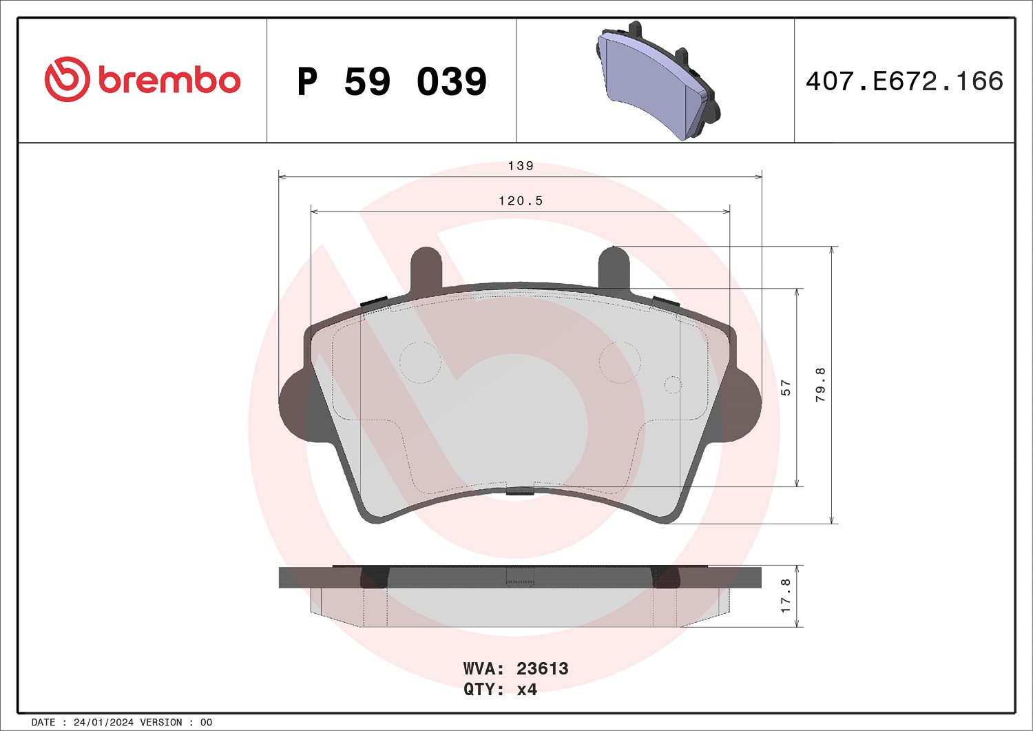 Brembo Bremsbelagsatz, Scheibenbremse [Hersteller-Nr. P59039] für Vauxhall, Nissan, Renault, Opel