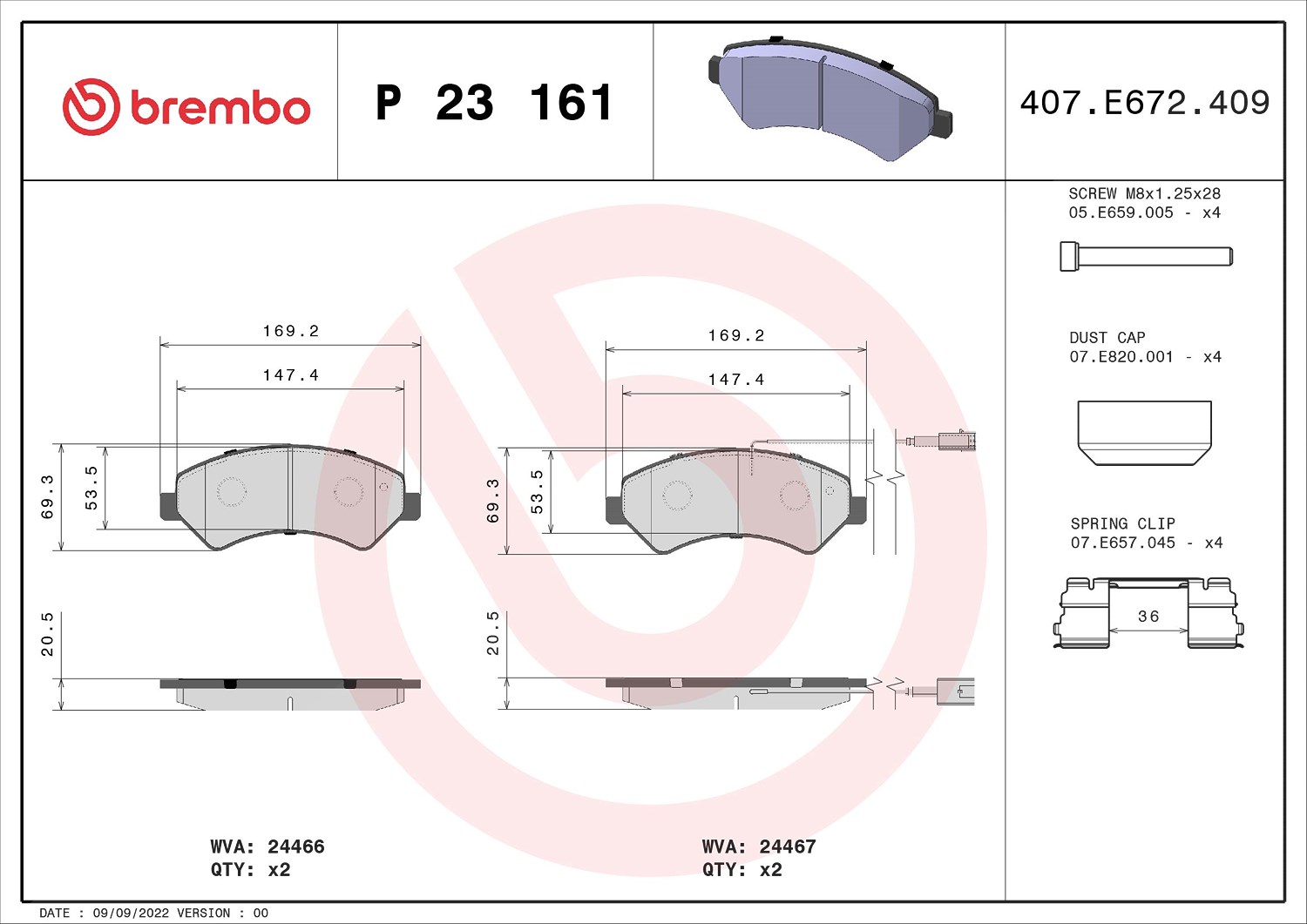 Brembo Bremsbelagsatz, Scheibenbremse [Hersteller-Nr. P23161] für Opel, Vauxhall, Fiat, Peugeot, Citroën