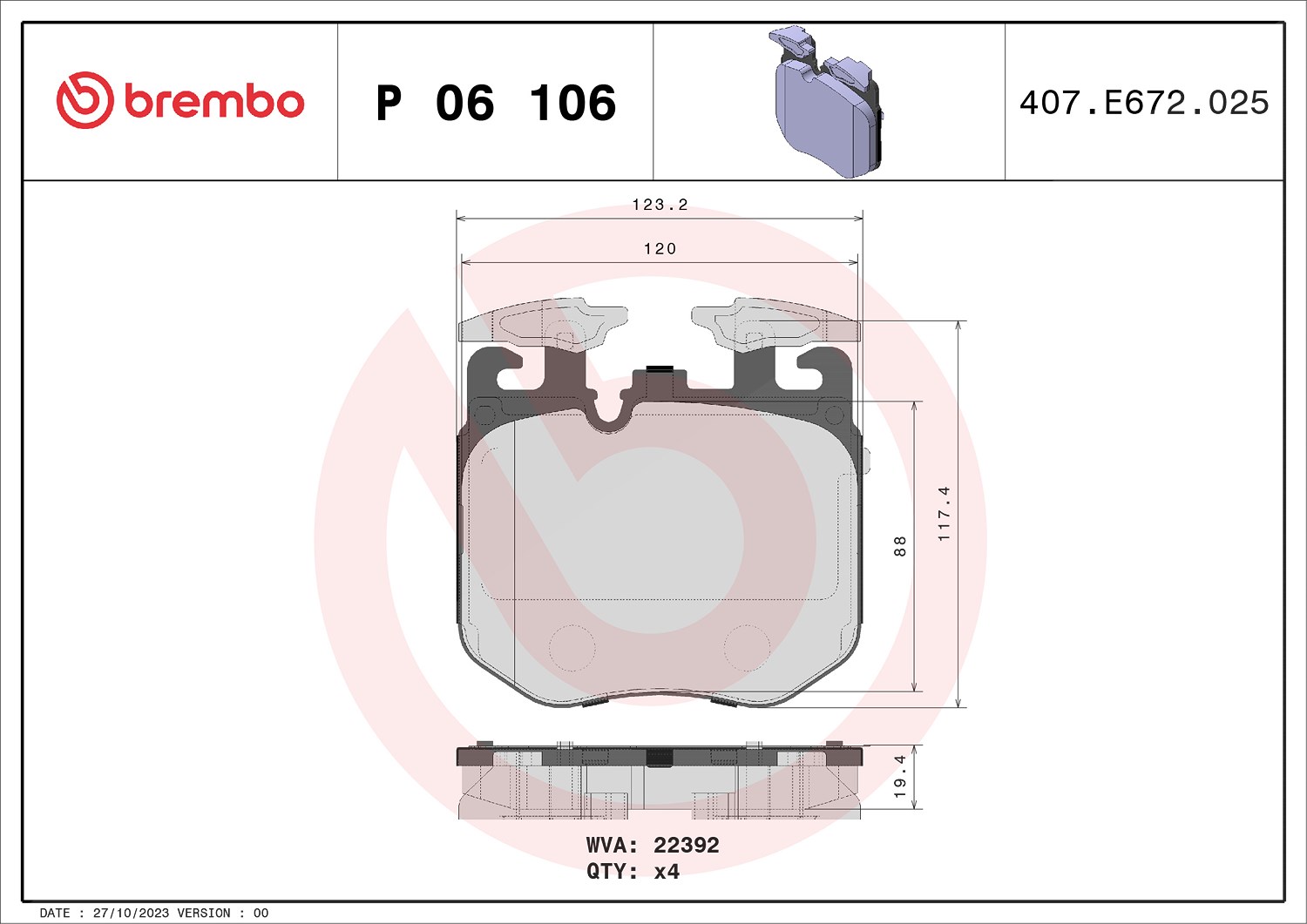 Brembo Bremsbelagsatz, Scheibenbremse [Hersteller-Nr. P06106] für BMW, Rolls-royce, Alpina