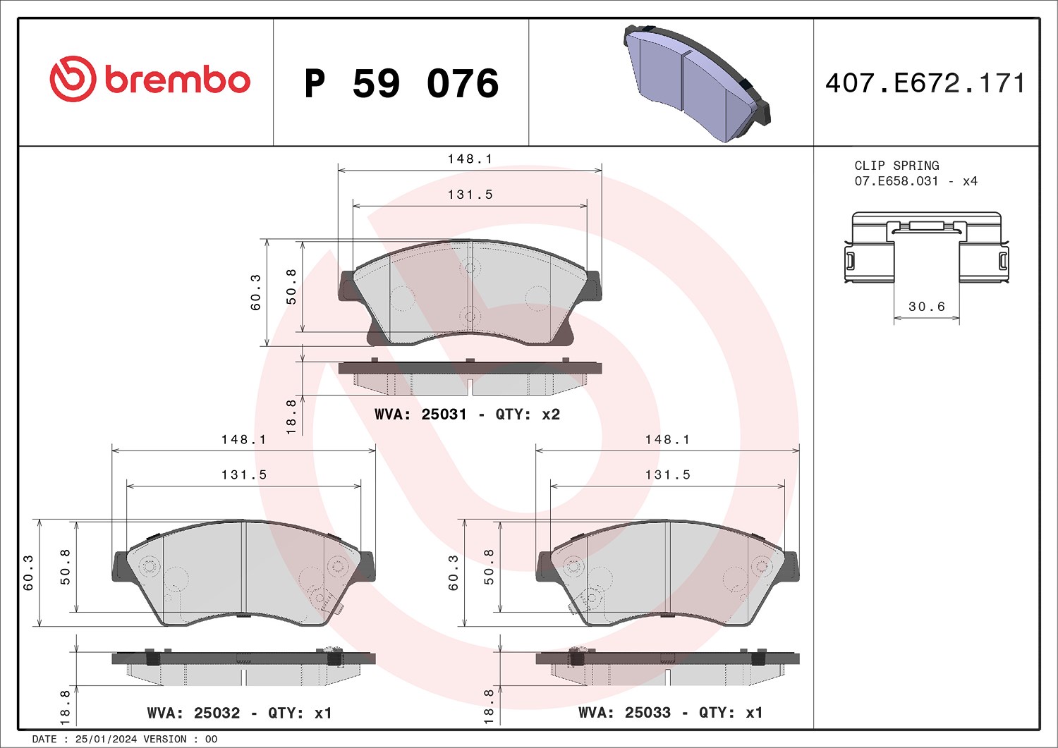 Brembo Bremsbeläge vorne (Satz) [Hersteller-Nr. P59076] für Vauxhall, Opel, Chevrolet