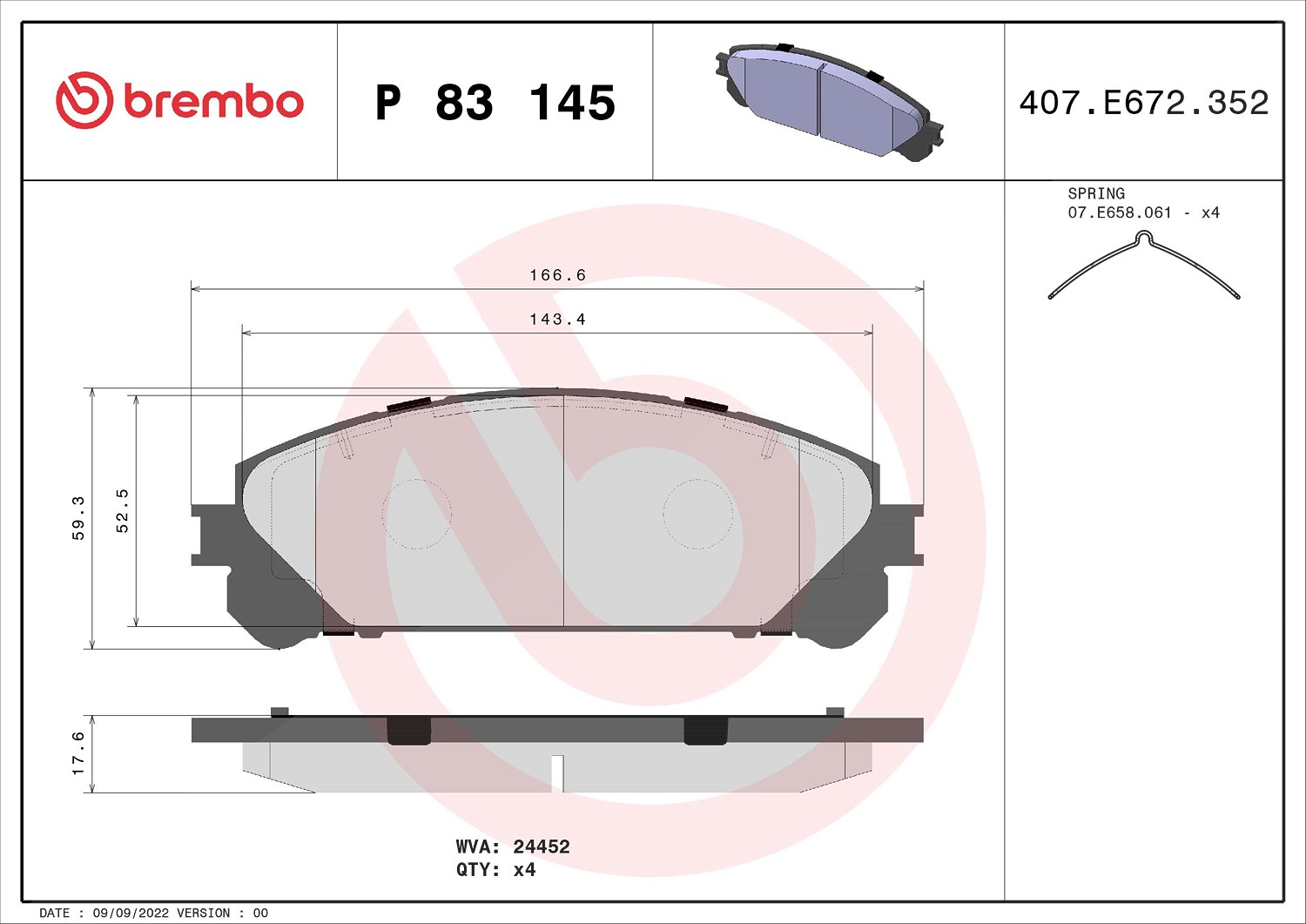 Brembo Bremsbelagsatz, Scheibenbremse [Hersteller-Nr. P83145] für Lexus, Toyota, Subaru
