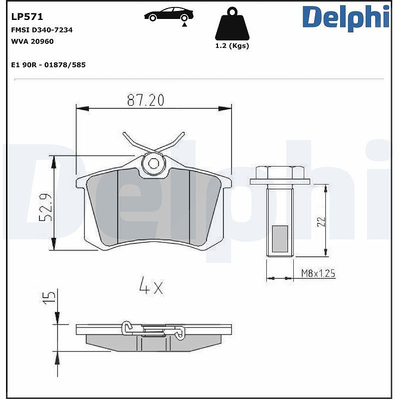 Delphi Bremsbelagsatz, Scheibenbremse [Hersteller-Nr. LP571] für Peugeot, VW, Skoda, Seat, Audi, Mg