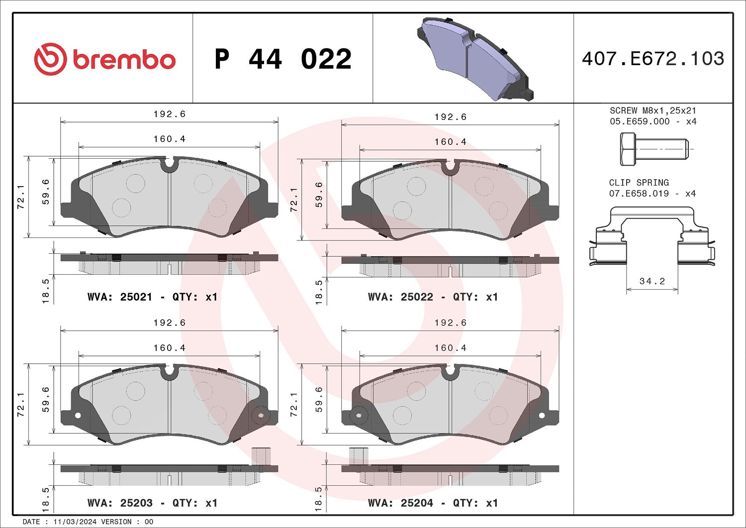 Brembo Bremsbelagsatz, Scheibenbremse [Hersteller-Nr. P44022] für Land Rover