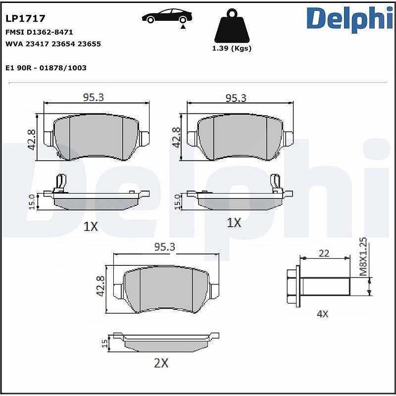 Delphi Bremsbelagsatz, Scheibenbremse [Hersteller-Nr. LP1717] für Peugeot, Opel, Kia, Vauxhall