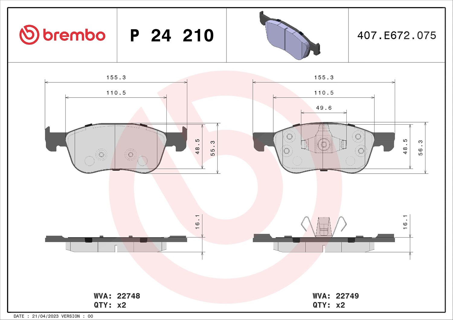 Brembo Bremsbeläge vorne (Satz) [Hersteller-Nr. P24210] für Ford