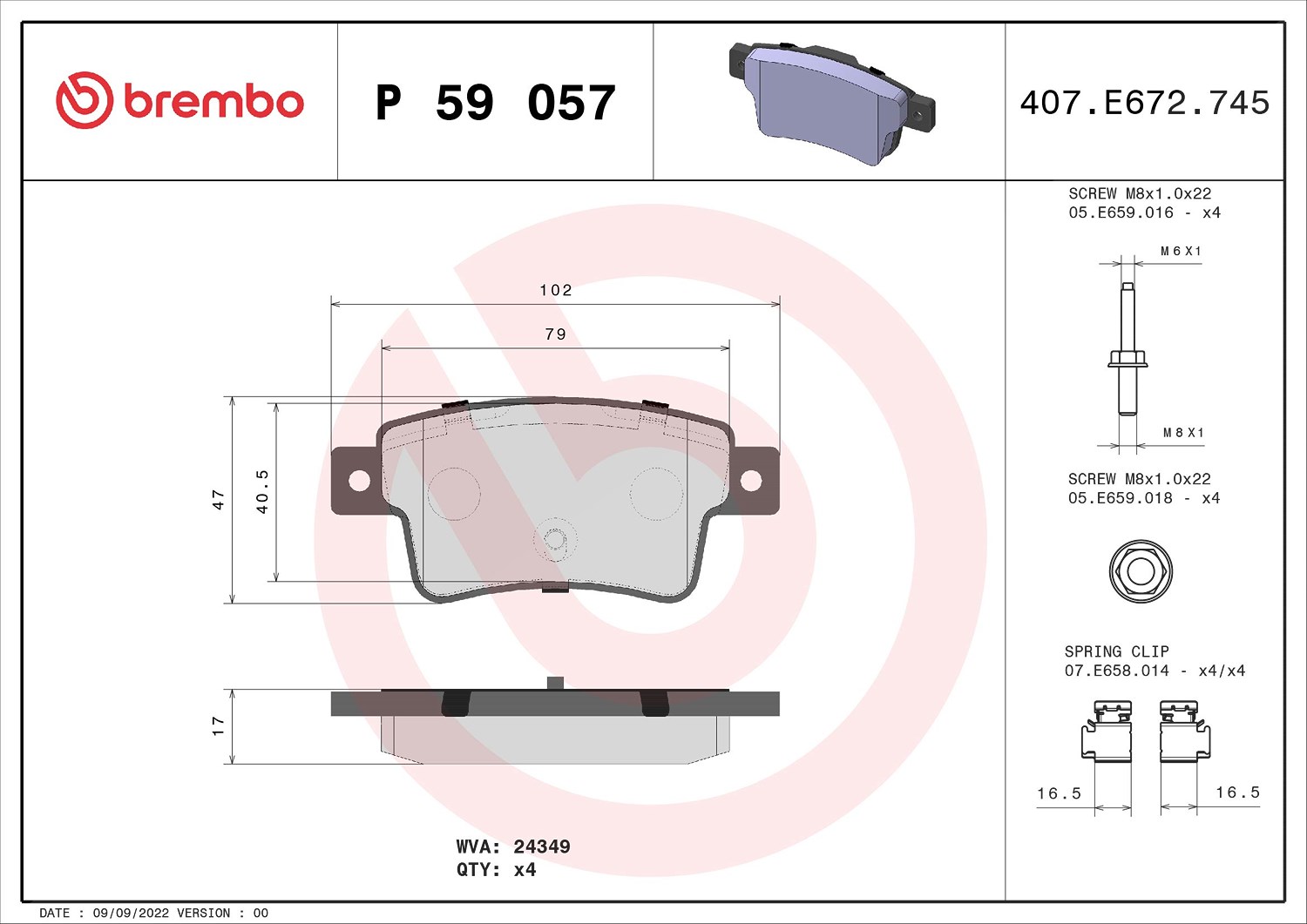 Brembo Bremsbelagsatz, Scheibenbremse [Hersteller-Nr. P59057] für Vauxhall, Opel