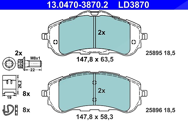 Ate CERAMIC Bremsbelagsatz vorne [Hersteller-Nr. 13.0470-3870.2] für Peugeot, Citroën, Opel, Vauxhall