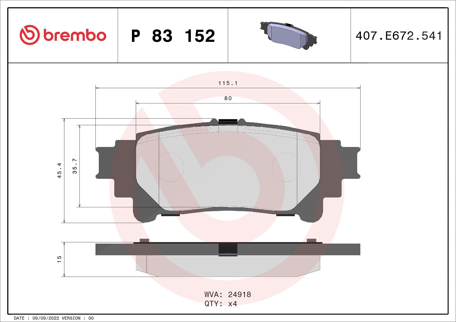 Brembo Bremsbelagsatz, Scheibenbremse [Hersteller-Nr. P83152] für Toyota, Lexus