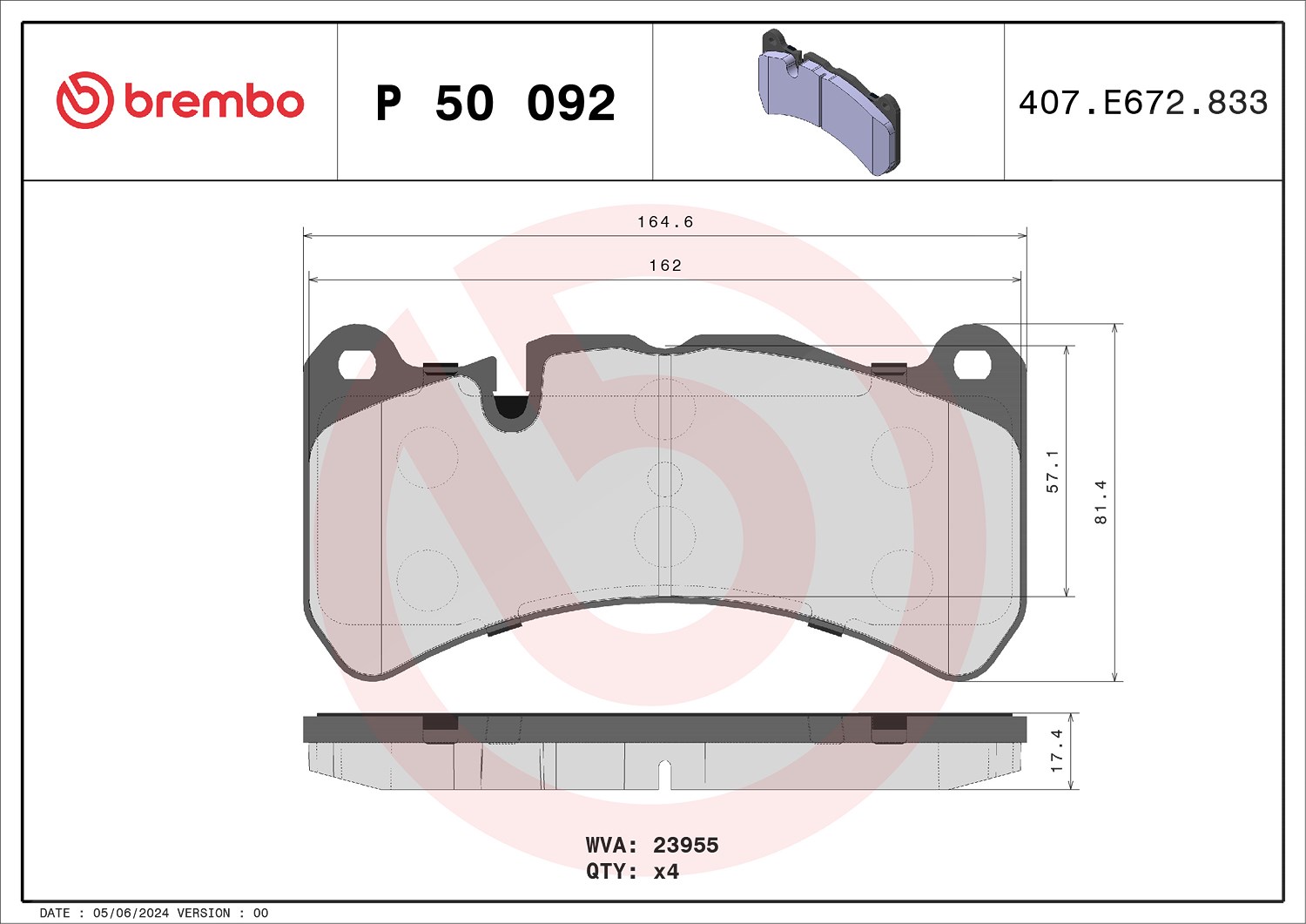 Brembo Bremsbelagsatz, Scheibenbremse [Hersteller-Nr. P50092] für Mercedes-Benz, Maserati