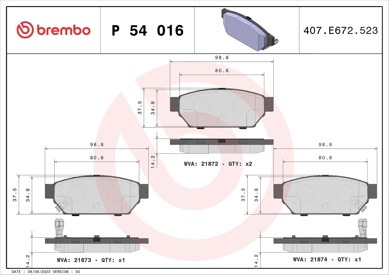Brembo Bremsbelagsatz, Scheibenbremse [Hersteller-Nr. P54016] für Mitsubishi, Proton