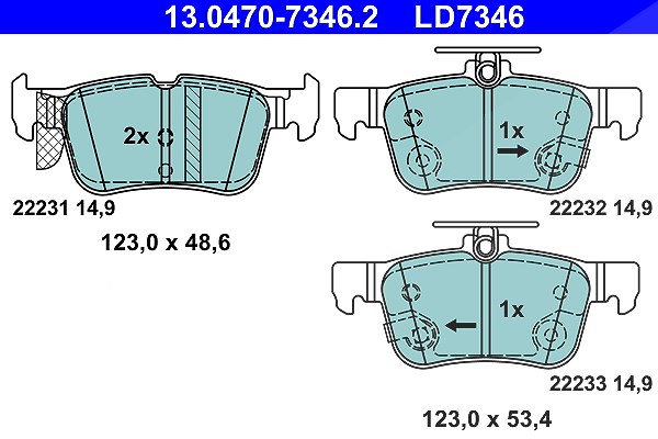 Ate CERAMIC Bremsbelagsatz hinten [Hersteller-Nr. 13.0470-7346.2] für Ford Usa, Ford