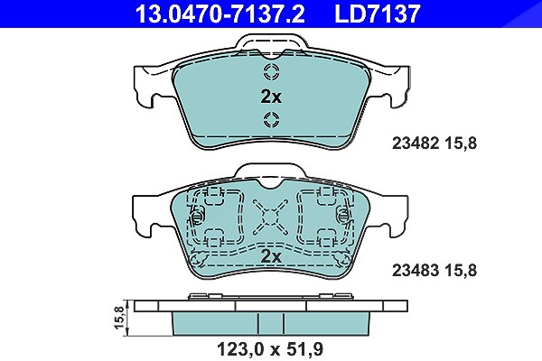 Ate CERAMIC Bremsbelagsatz hinten [Hersteller-Nr. 13.0470-7137.2] für Renault, Nissan