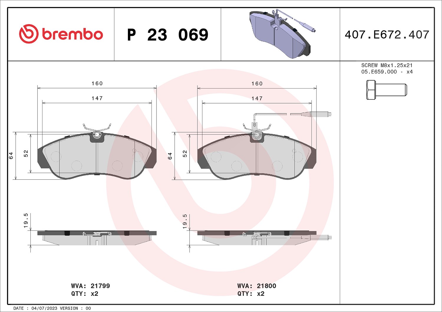 Brembo Bremsbelagsatz, Scheibenbremse [Hersteller-Nr. P23069] für Fiat, Citroën, Peugeot