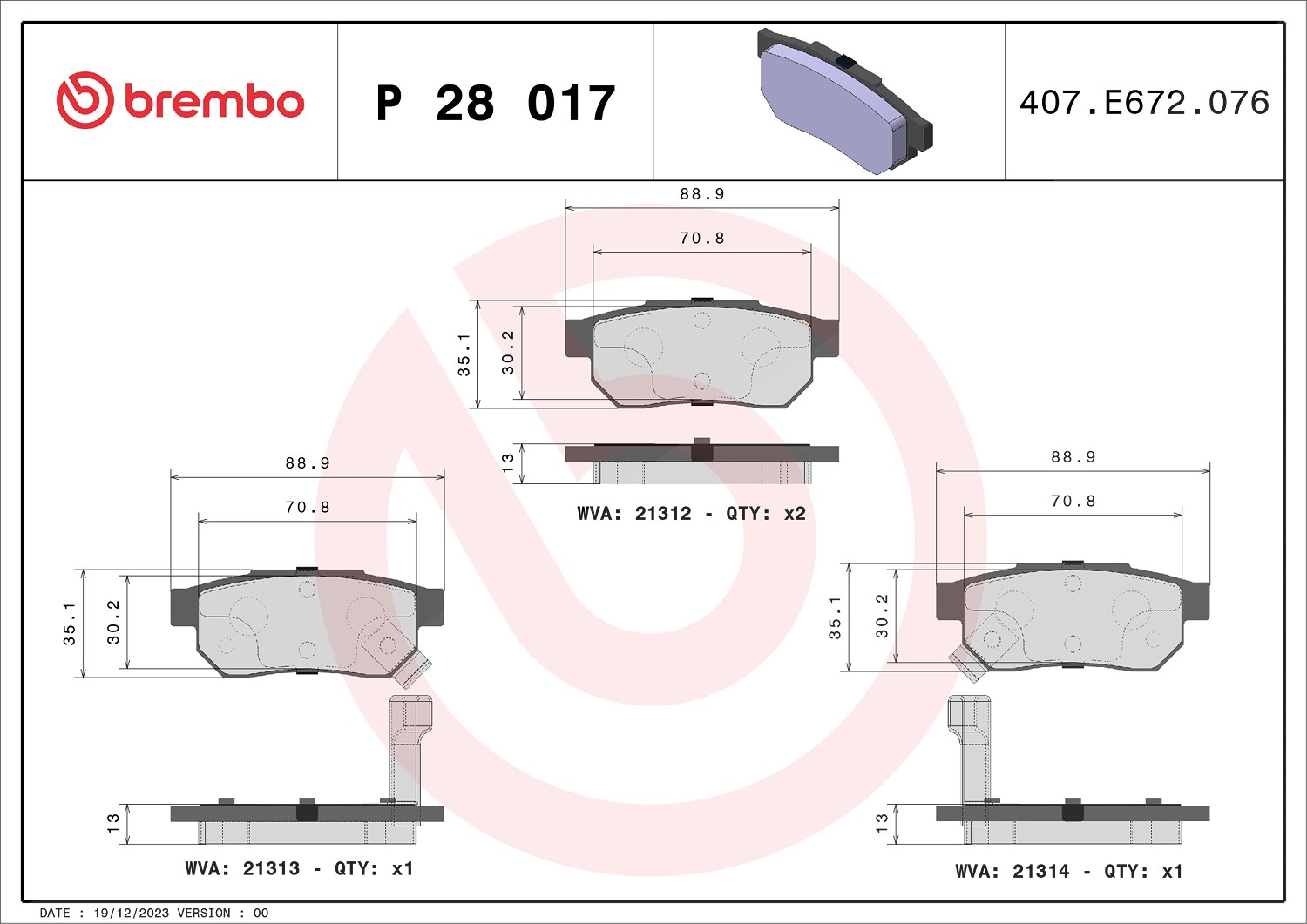 Brembo Bremsbelagsatz, Scheibenbremse [Hersteller-Nr. P28017] für Mg, Acura, Honda, Rover