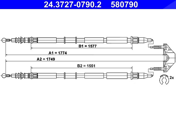 Ate Seilzug, Feststellbremse [Hersteller-Nr. 24.3727-0790.2] für Vauxhall, Opel