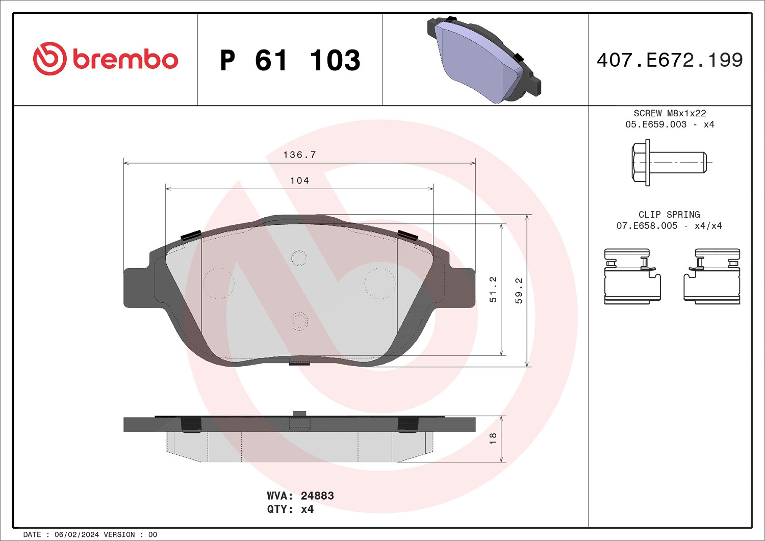 Brembo Bremsbeläge vorne (Satz) [Hersteller-Nr. P61103X] für Citroën, Jeep, Vauxhall, Ds, Peugeot, Opel
