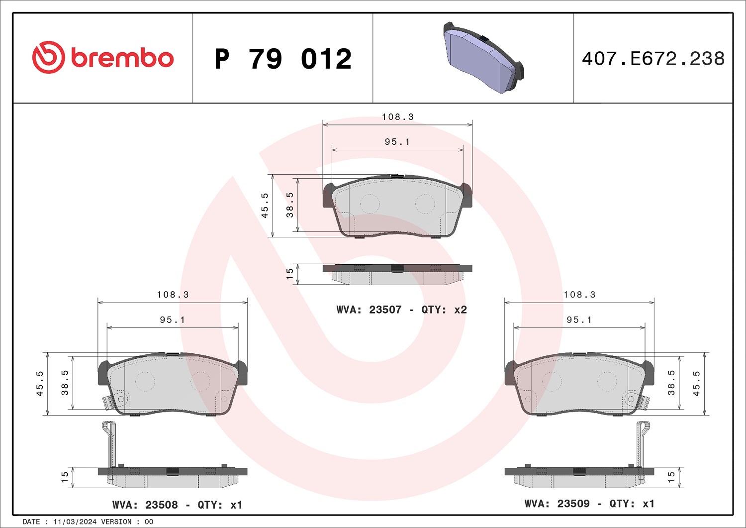 Brembo Bremsbelagsatz, Scheibenbremse [Hersteller-Nr. P79012] für Toyota, Suzuki, Perodua, Subaru, Daihatsu, Nissan