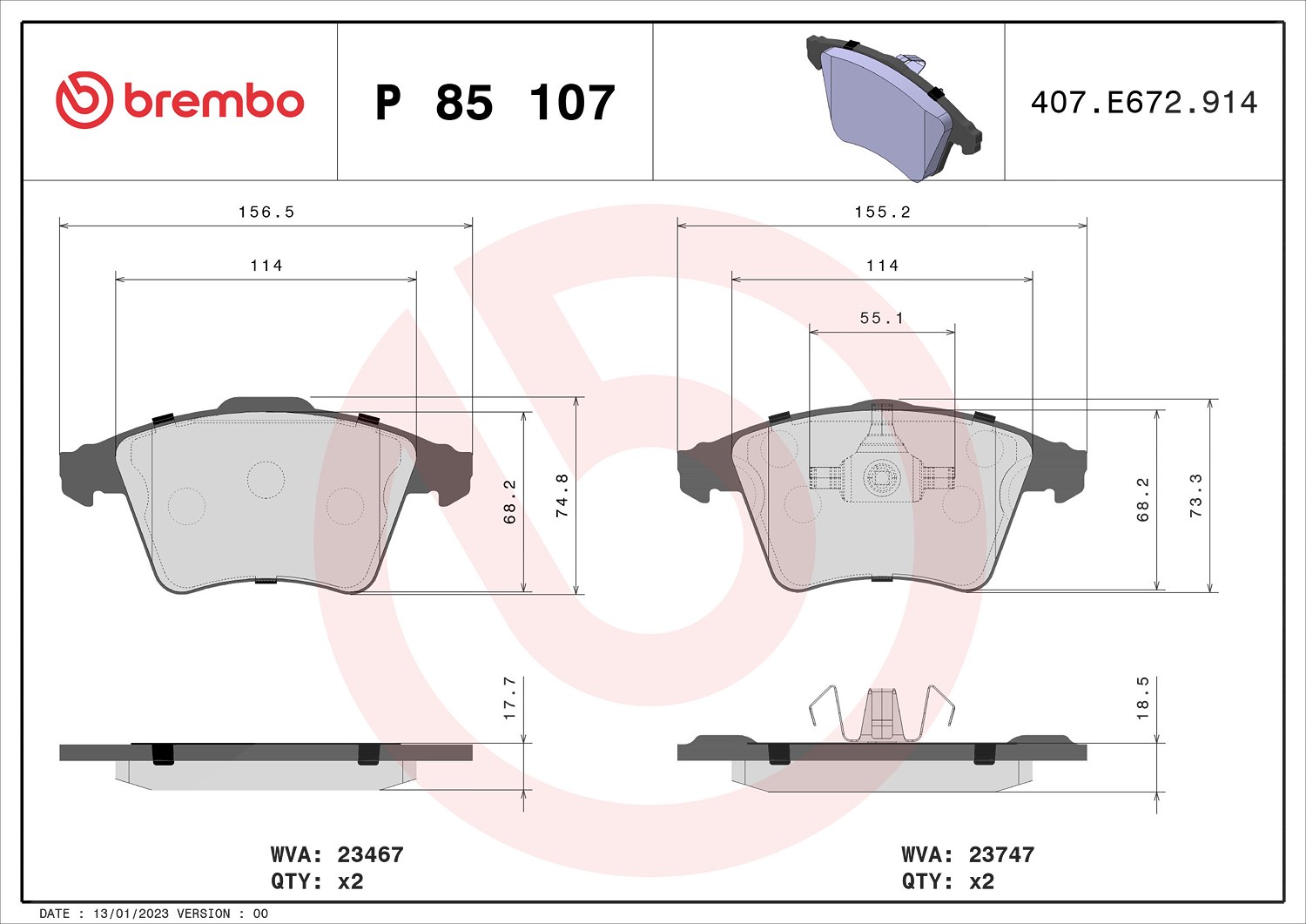 Brembo Bremsbelagsatz, Scheibenbremse [Hersteller-Nr. P85107] für VW