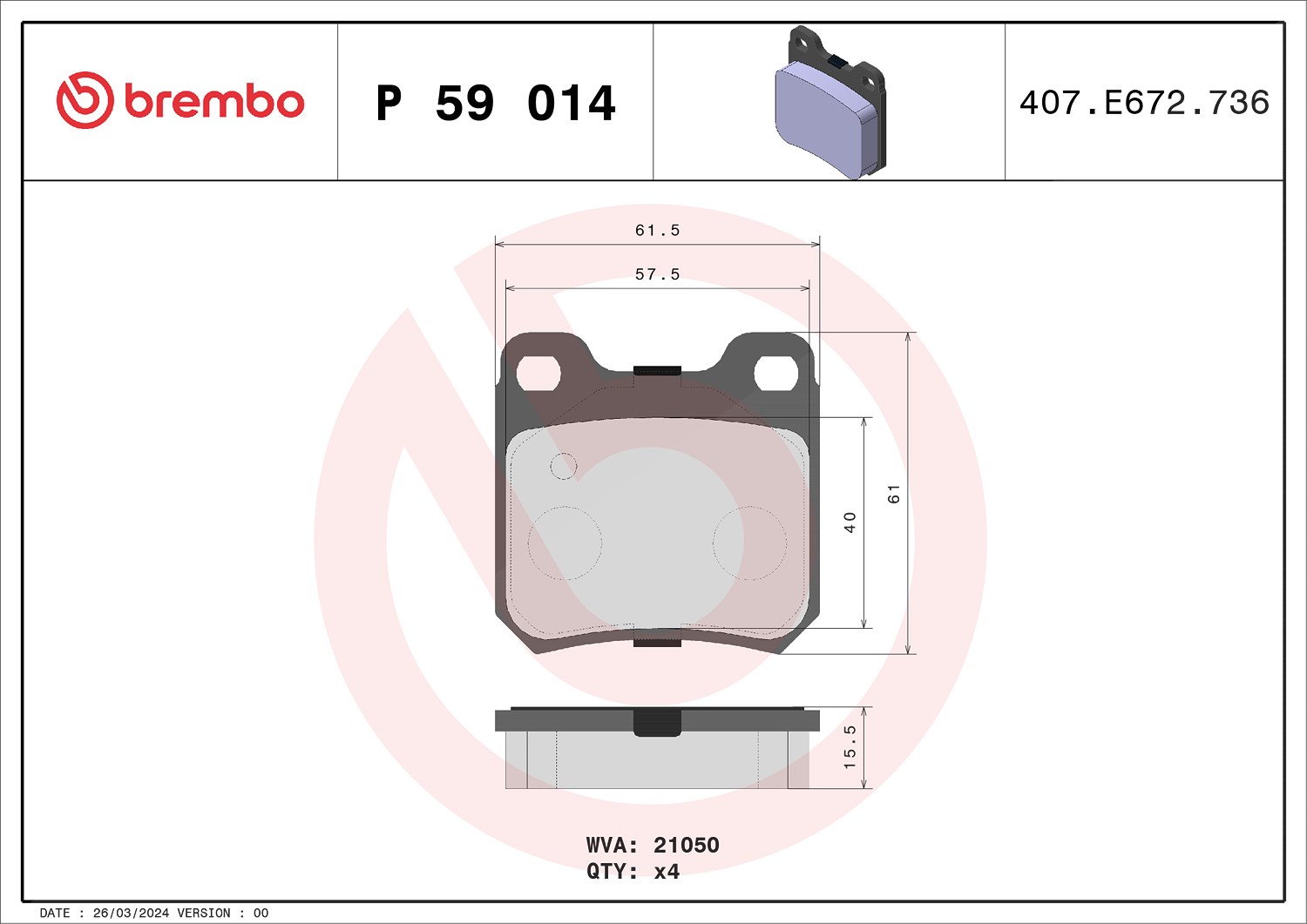 Brembo Bremsbelagsatz, Scheibenbremse [Hersteller-Nr. P59014] für Vauxhall, Opel, Saab, Chevrolet