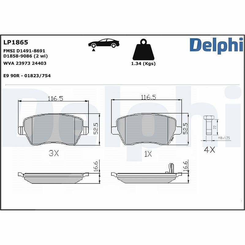 Delphi Bremsbelagsatz, Scheibenbremse [Hersteller-Nr. LP1865] für Renault, Lotus, Nissan, Suzuki, Opel, Vauxhall