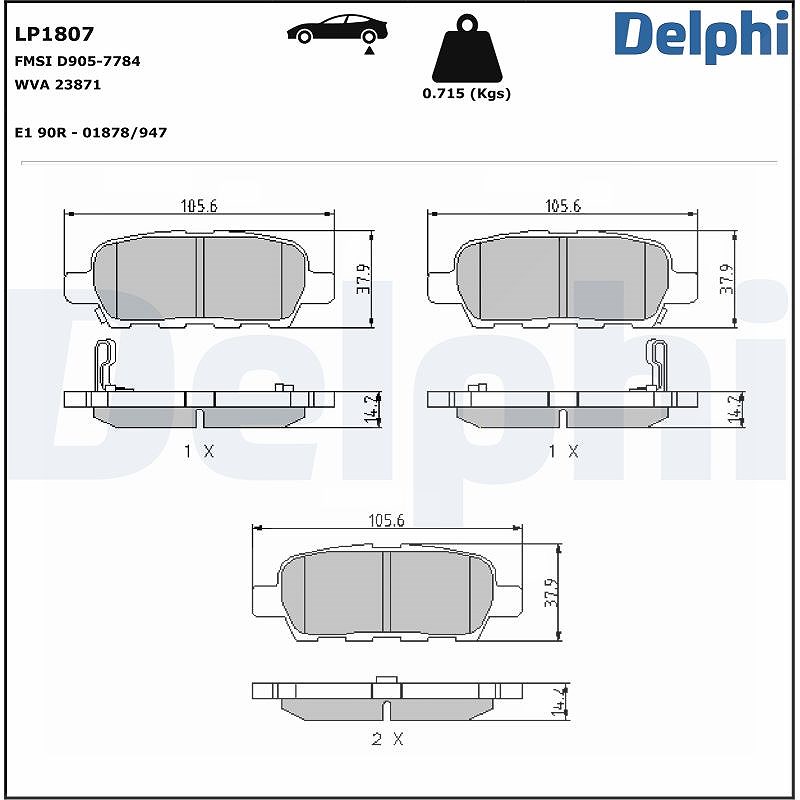 Delphi Bremsbelagsatz, Scheibenbremse [Hersteller-Nr. LP1807] für Renault, Nissan, Infiniti, Suzuki