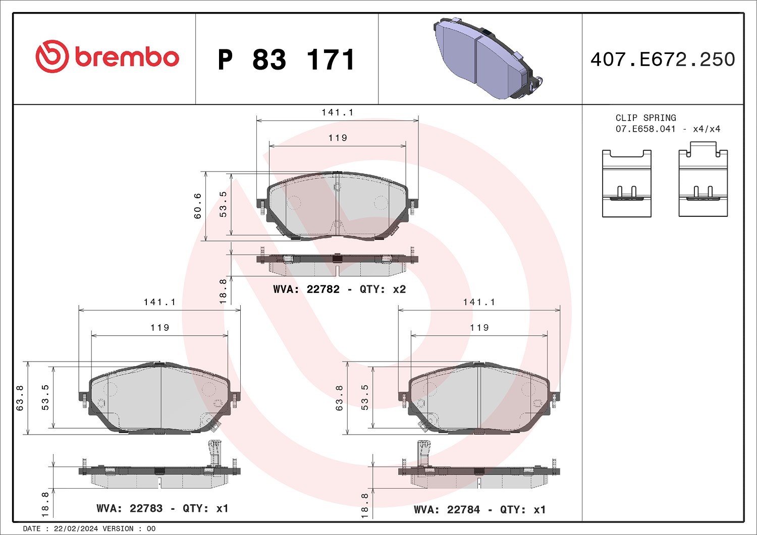 Brembo Bremsbeläge vorne (Satz) [Hersteller-Nr. P83171] für Toyota