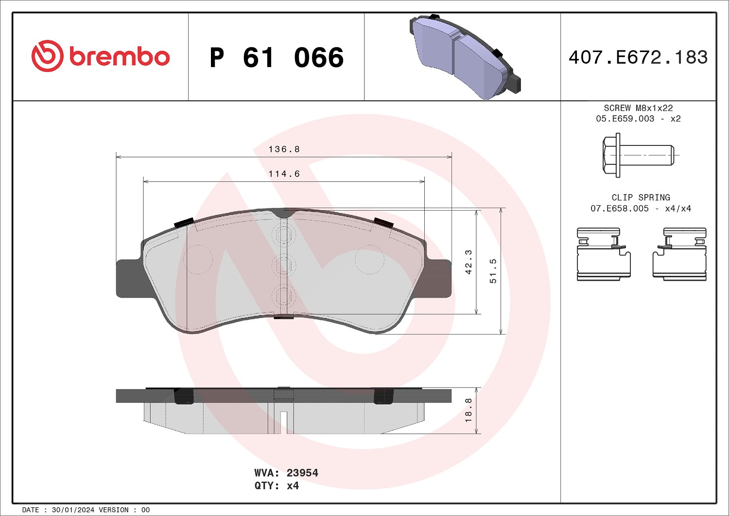 Brembo Bremsbelagsatz, Scheibenbremse [Hersteller-Nr. P61066X] für Citroën, Peugeot, Ds, Vauxhall, Opel
