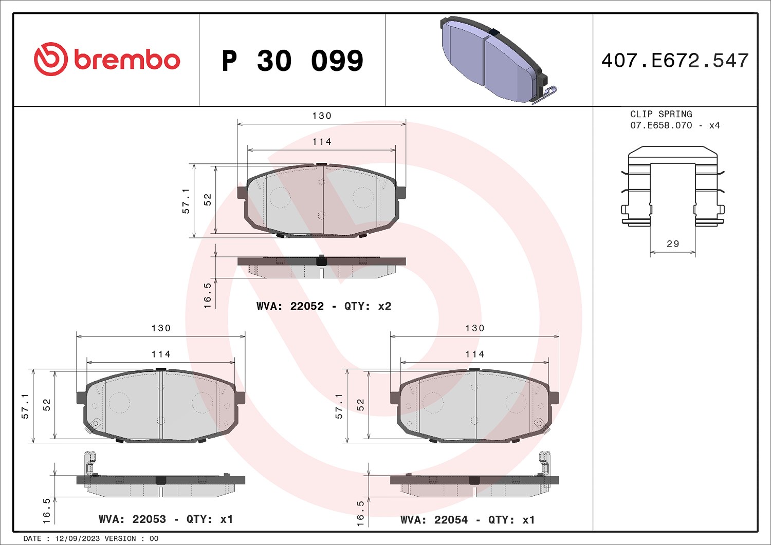 Brembo Bremsbelagsatz, Scheibenbremse [Hersteller-Nr. P30099] für Hyundai