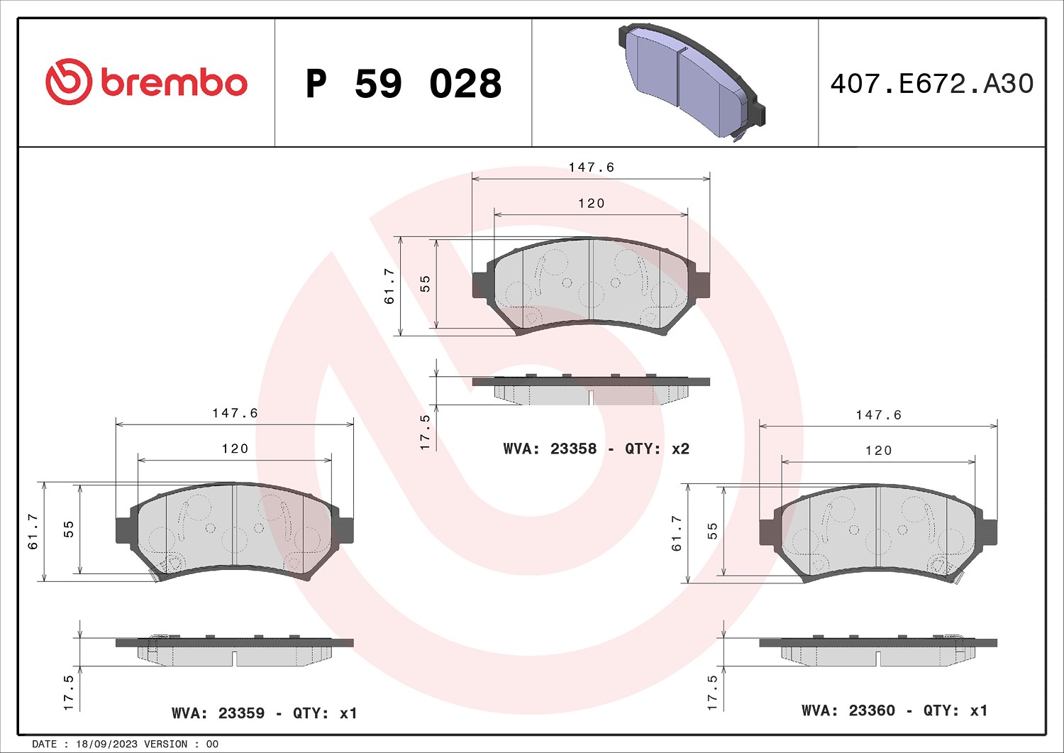 Brembo Bremsbelagsatz, Scheibenbremse [Hersteller-Nr. P59028] für Oldsmobile, Buick, Cadillac, Pontiac, Vauxhall, Opel, Mega, Chevrolet