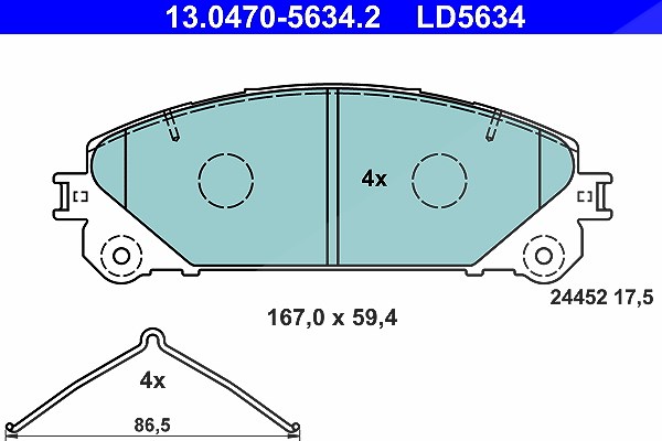 Ate CERAMIC Bremsbelagsatz vorne [Hersteller-Nr. 13.0470-5634.2] für Toyota, Lexus