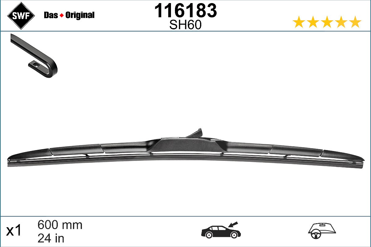Swf Wischblatt [Hersteller-Nr. 116183] für Isuzu, Subaru, Mitsubishi, Suzuki, Kia, Lexus, Lancia, Ssangyong, Land Rover, Toyota, Hyundai, Peugeot, Che