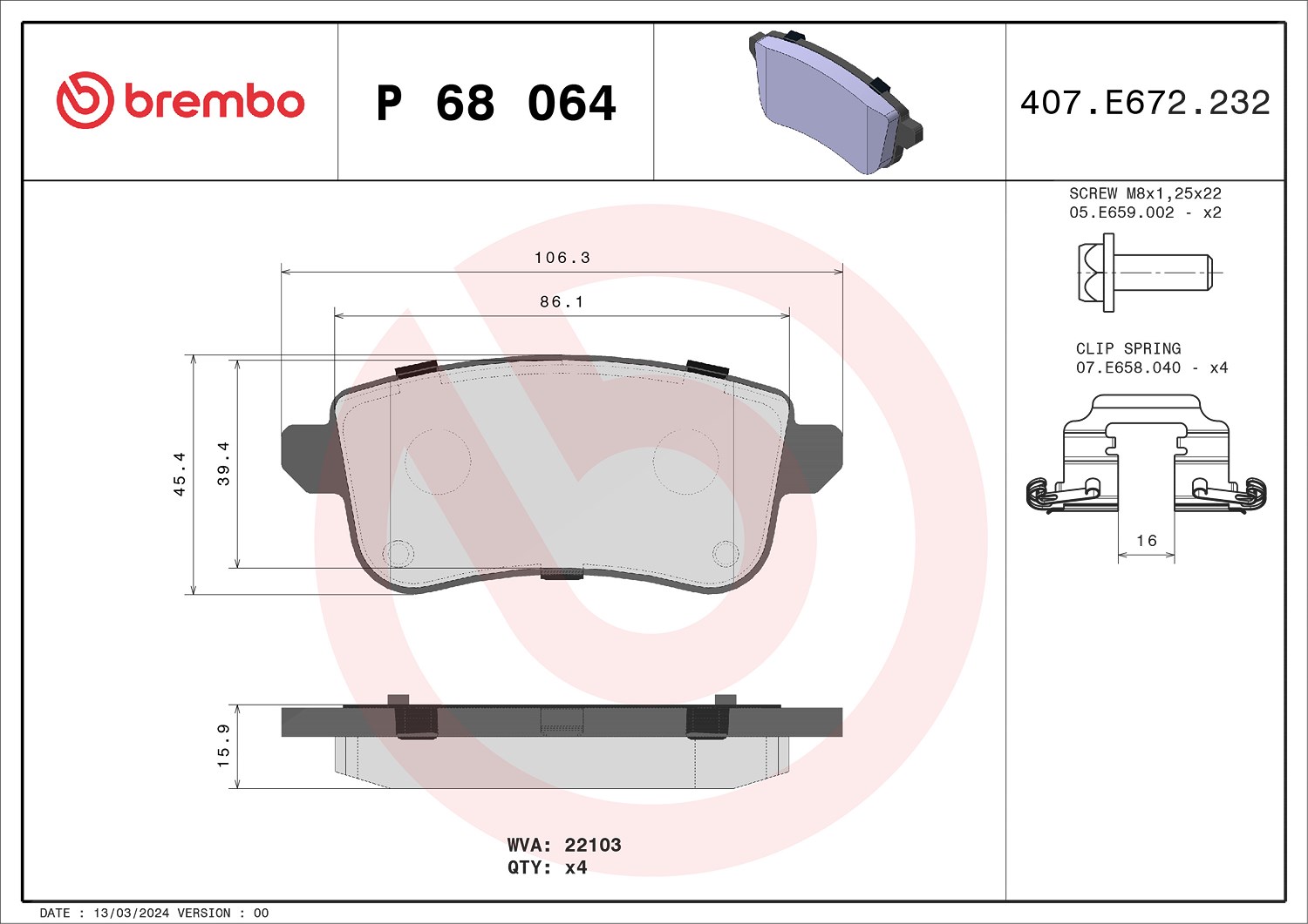 Brembo Bremsbeläge hinten (Satz) [Hersteller-Nr. P68064] für Mitsubishi, Nissan, Renault