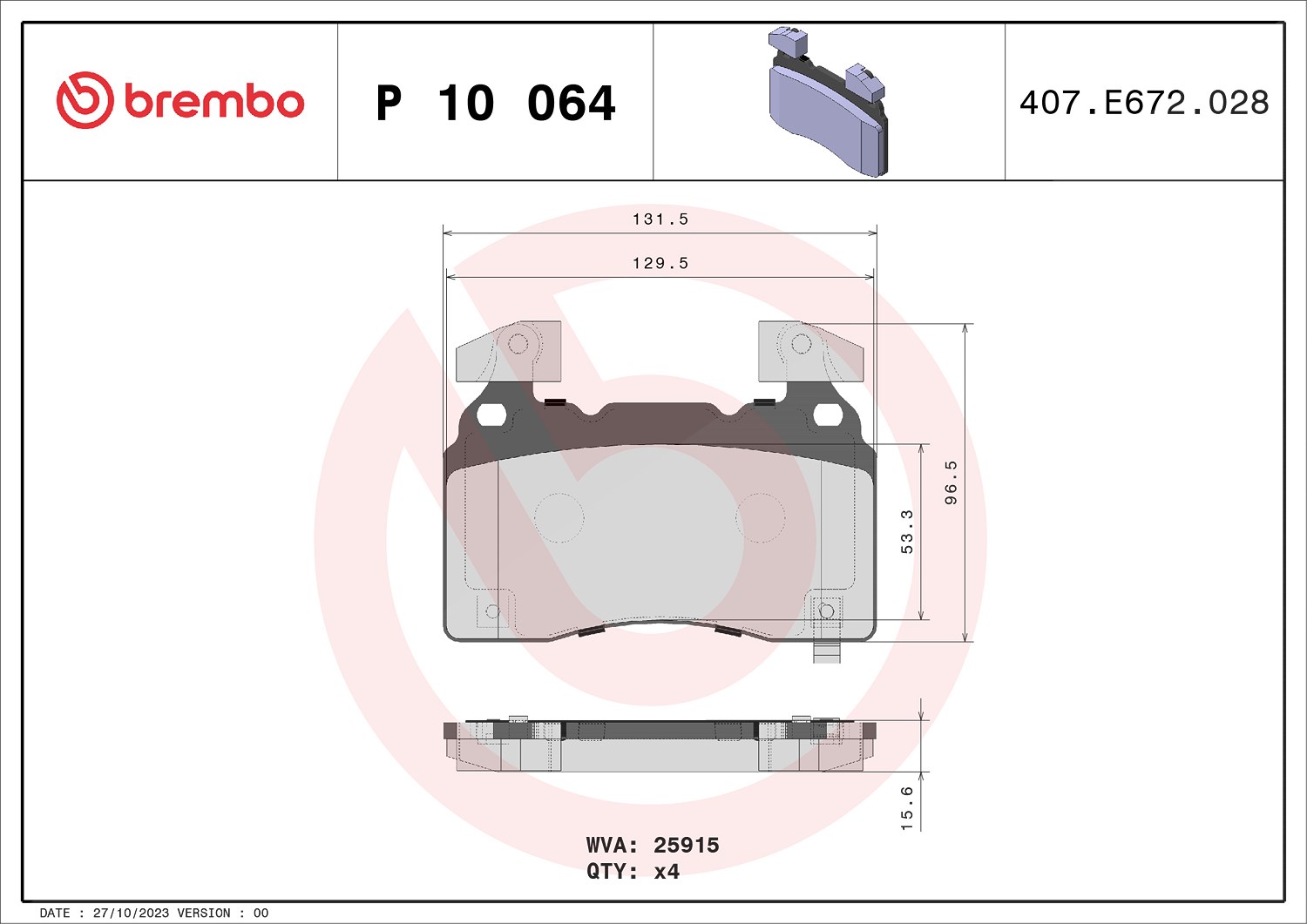 Brembo Bremsbelagsatz, Scheibenbremse [Hersteller-Nr. P10064] für Tesla, Opel, Chevrolet, Xpeng, Cadillac, Vauxhall