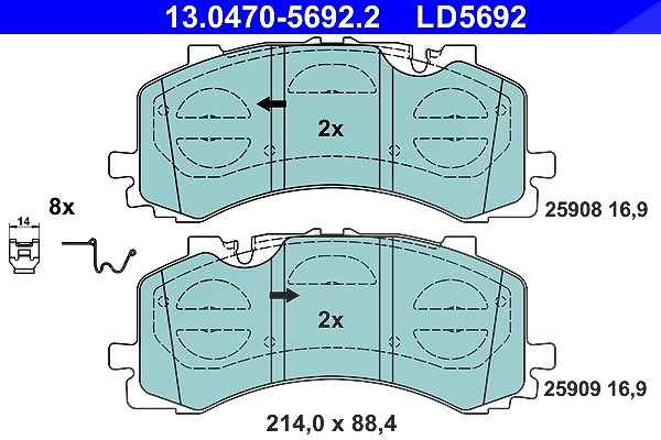 Ate CERAMIC Bremsbelagsatz vorne [Hersteller-Nr. 13.0470-5692.2] für Audi, VW