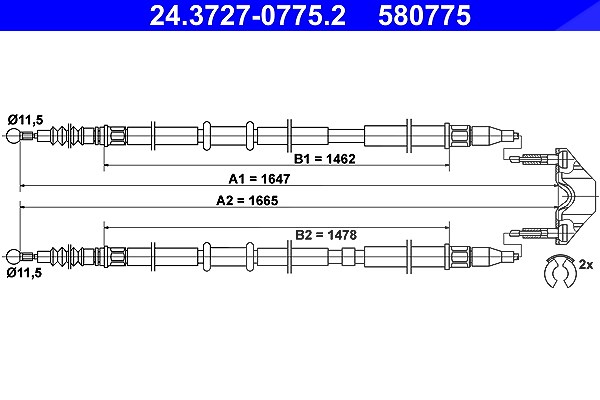 Ate Seilzug, Feststellbremse [Hersteller-Nr. 24.3727-0775.2] für Opel, Vauxhall