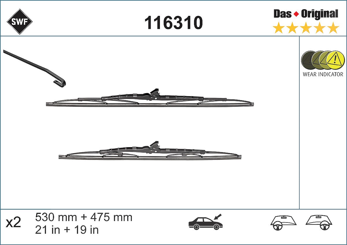 Swf Wischblatt [Hersteller-Nr. 116310] für Subaru, Nissan, Mazda, Fiat, Alfa Romeo, Kia, Lancia, Toyota, Mitsubishi