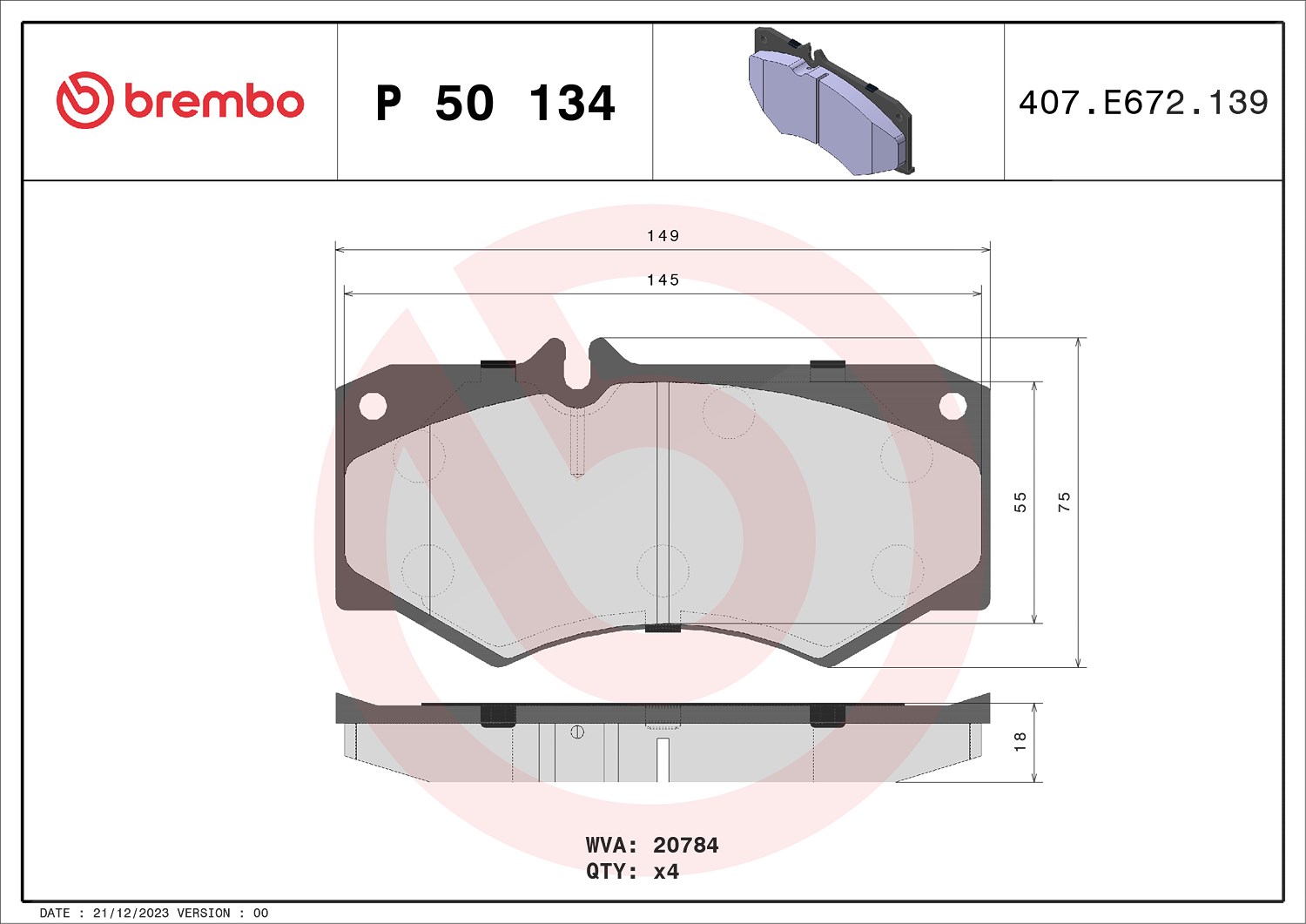Brembo Bremsbelagsatz, Scheibenbremse [Hersteller-Nr. P50134] für Puch, Mahindra, Oltcit, Mercedes-Benz, VW