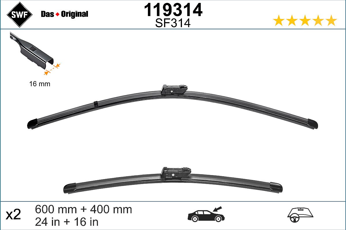 Swf Wischblatt [Hersteller-Nr. 119314] für Opel, Skoda, Peugeot, Citroën, Ds, Smart